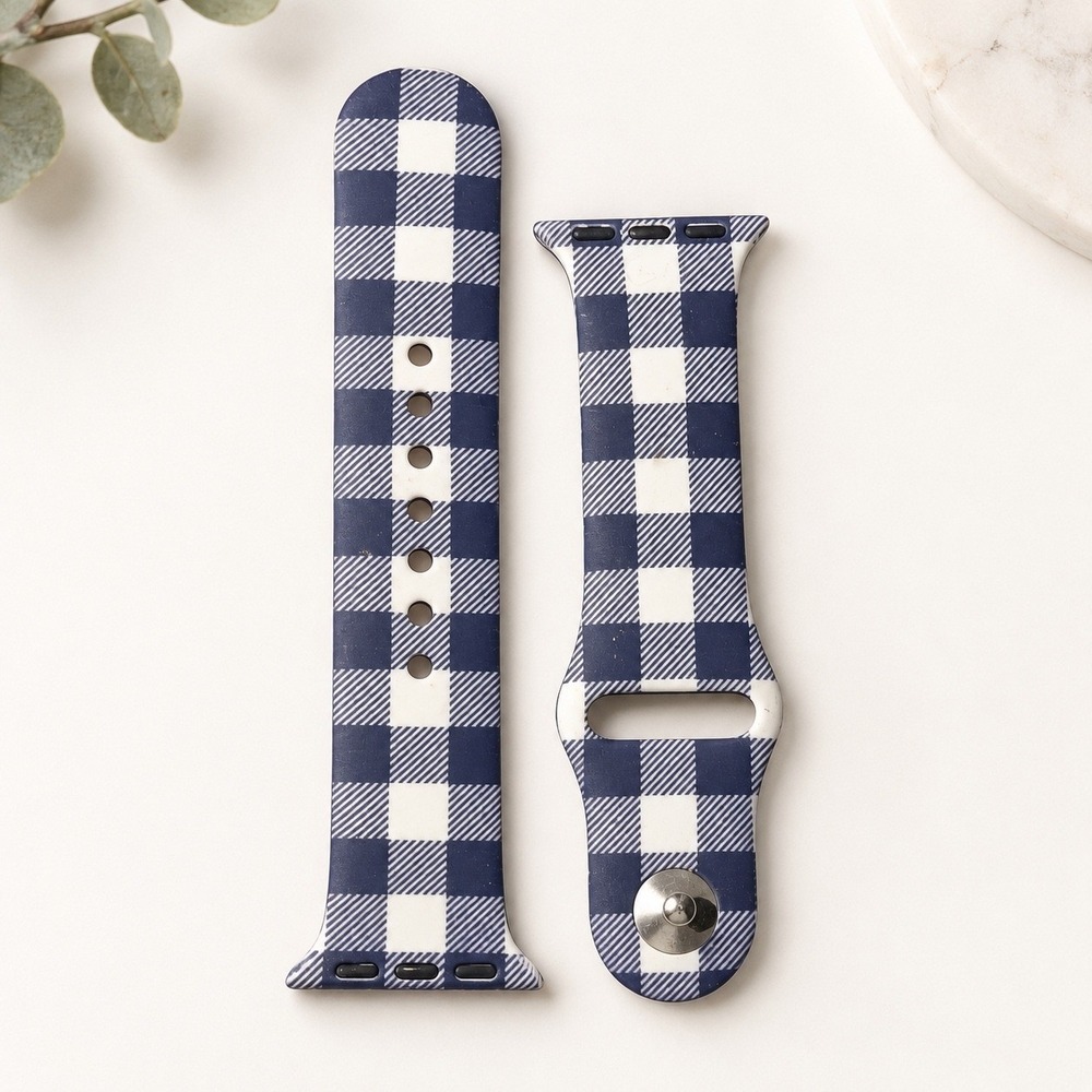 Navy Blue Gingham Plaid Silicone Watch Band for Apple Watch Sport Strap